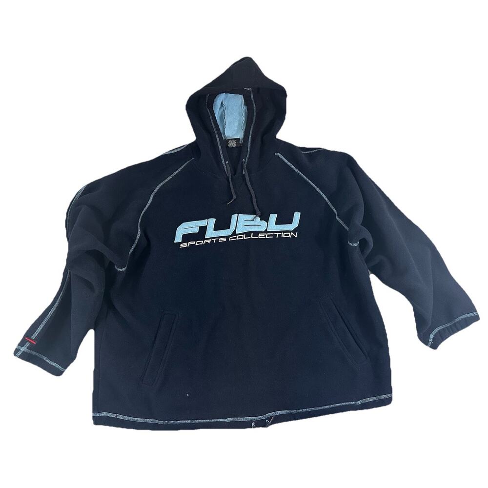 Vintage Fubu Black Sports Embroidered Fleece Oversized Hoodie Men’s XL Blue